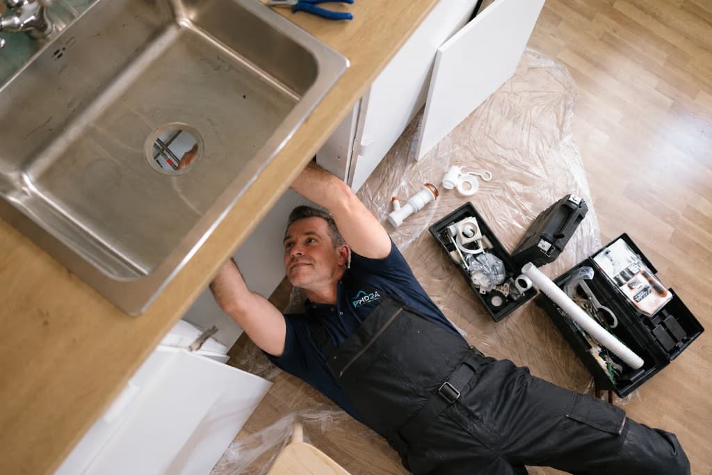 PHD24 engineer fitting under a kitchen sink